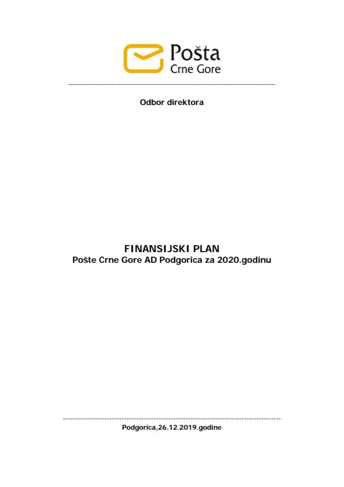 Finansijski plan Pošte Crne Gore AD Podgorica za 2020. godinu sa Odlukom o usvajanju Finansijskog plana Pošte Crne Gore AD Podgorica za 2020. godinu