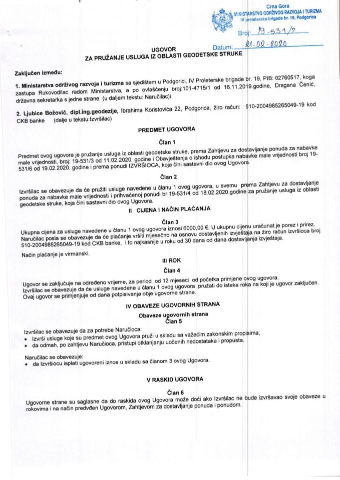 21.02.2020. Ugovor za pružanje usluga iz oblasti geodetske struke