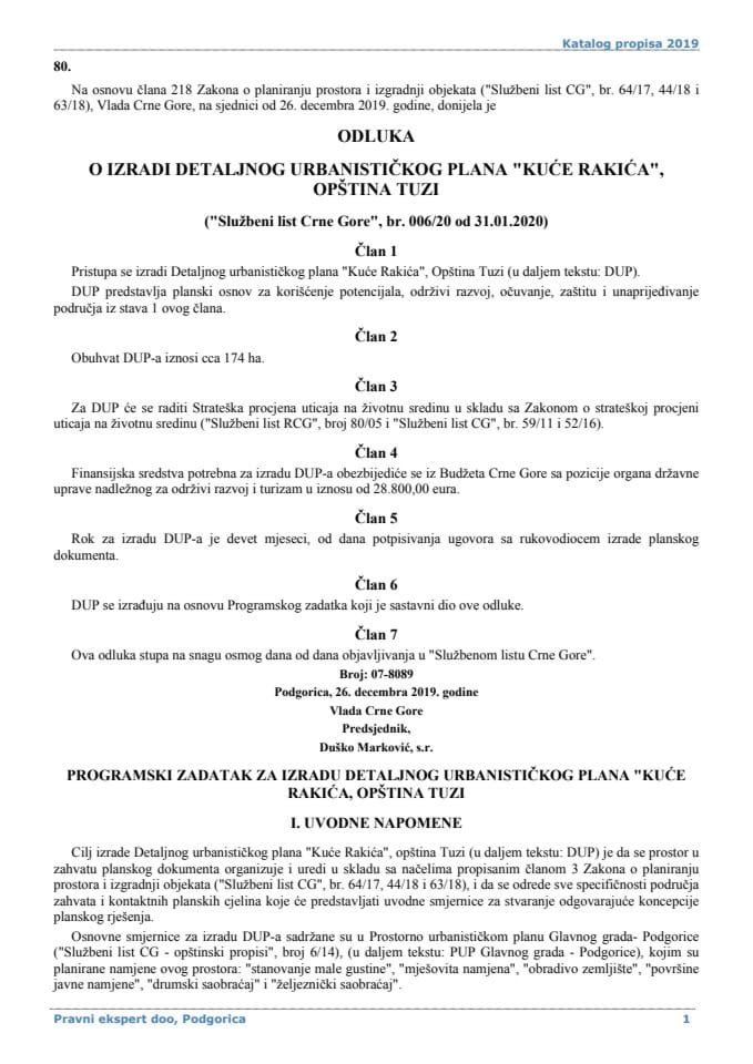 Odluka o izradi Detaljnog urbanistickog plana Kuce Rakica  Opstina Tuzi