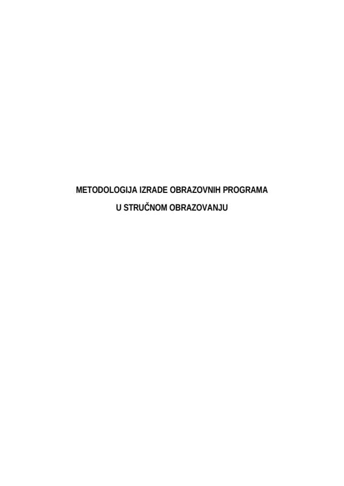 Metodologija izrade Obrazovnog programa u strucnom obrazovanju Nacionalni savjet za obrazovanje