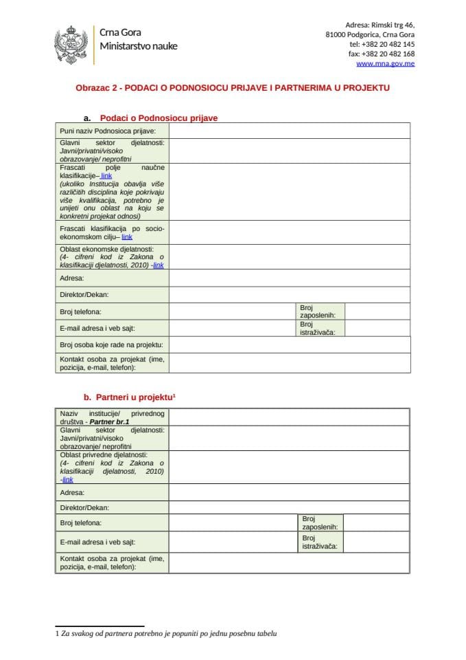 4. Obrazac o podacima partnera