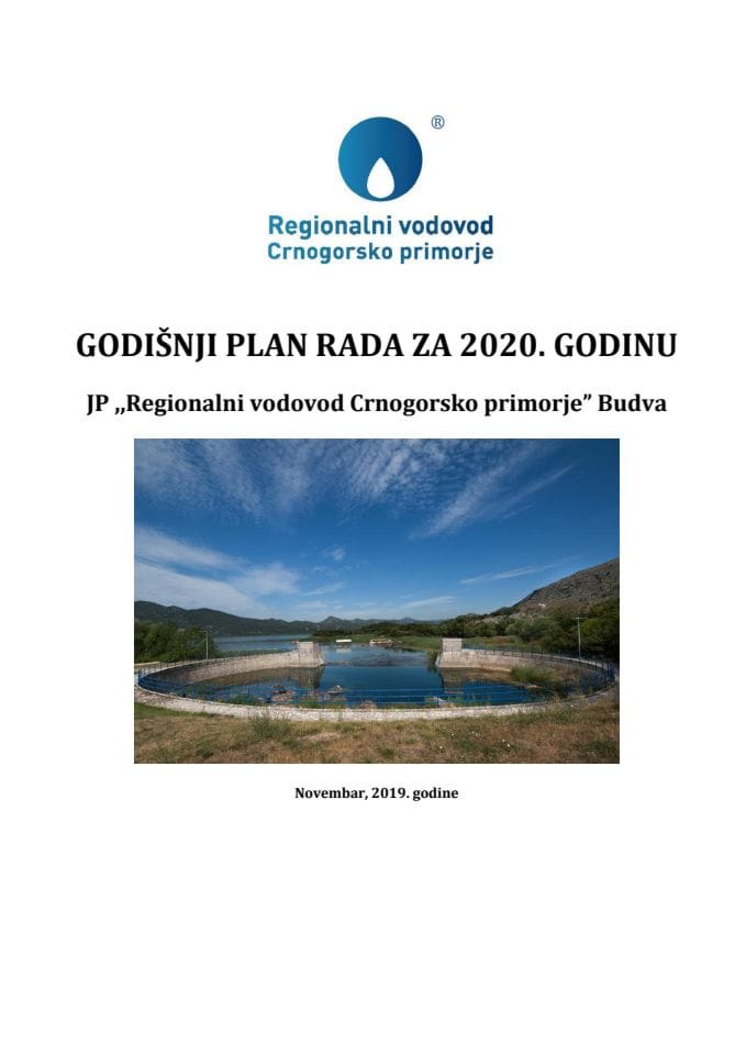 Предлог плана рада ЈП "Регионални водовод Црногорско приморје" Будва за 2020. годину