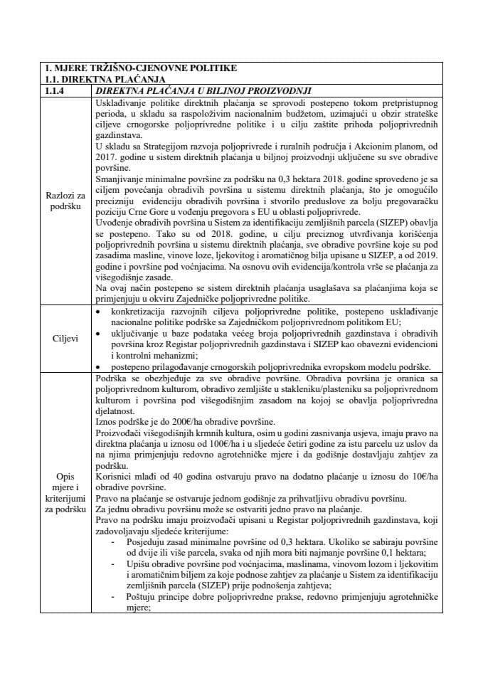 Direktna placanja u biljnoj proizvodnji za 2020. godinu