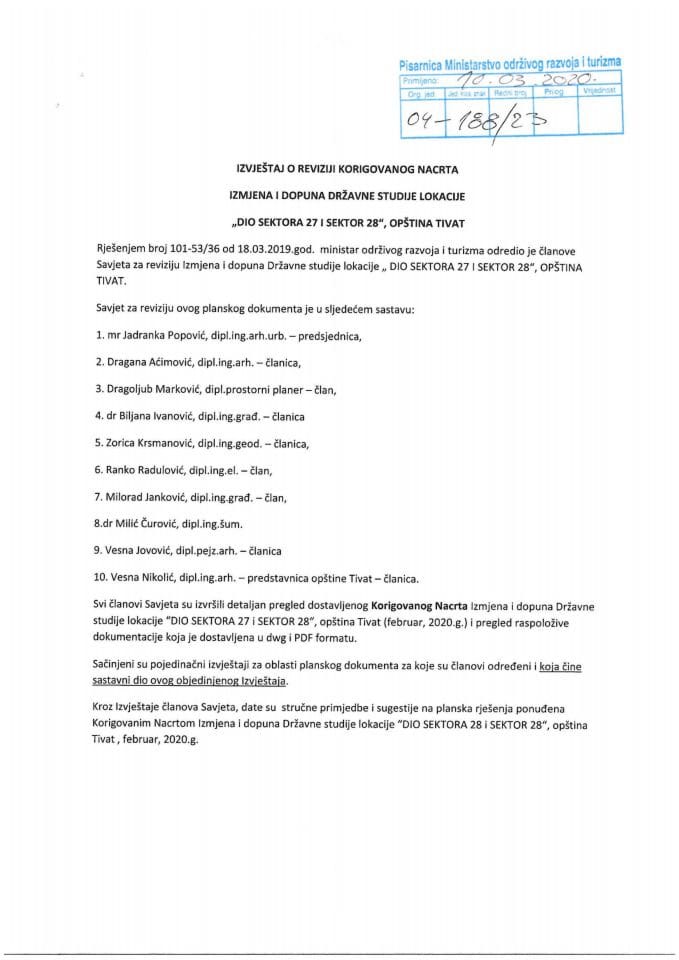 Izvještaj o izvršenoj reviziji Korigovanog Nacrta Izmjena i dopuna DSL-a Dio Sektora 27 i Sektor 28. Opština Tivat