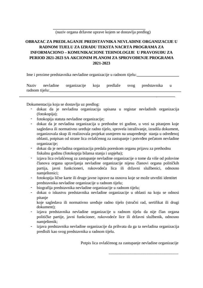 Obrazac 2 Obrazac za predlaganje kandidata NVO