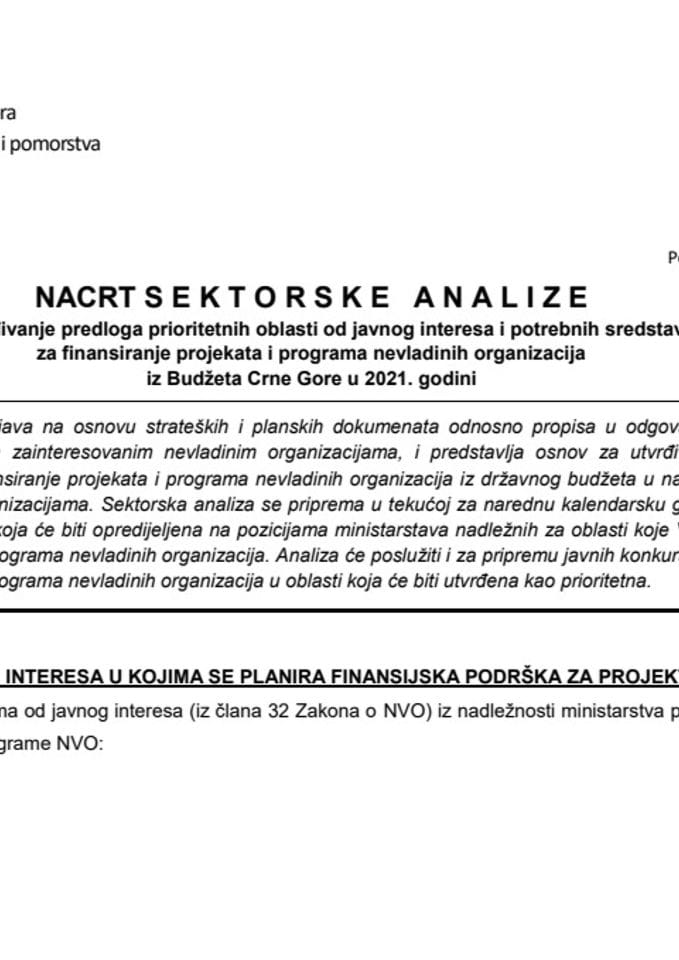 Nacrt sektorske analize 2021-Saobraćaj, sigurnost i bezbjednost u saobraćaju