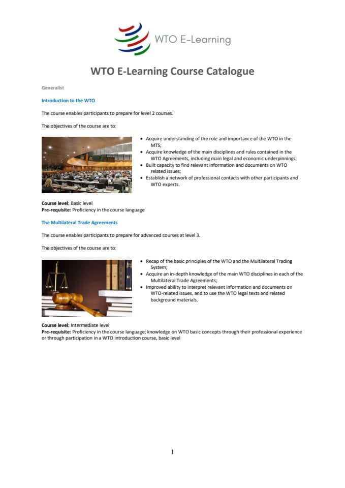 WTO E-Learning Course Catalogue