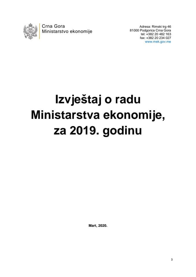 Izvještaj o radu Ministarstva ekonomije za 2019. godinu