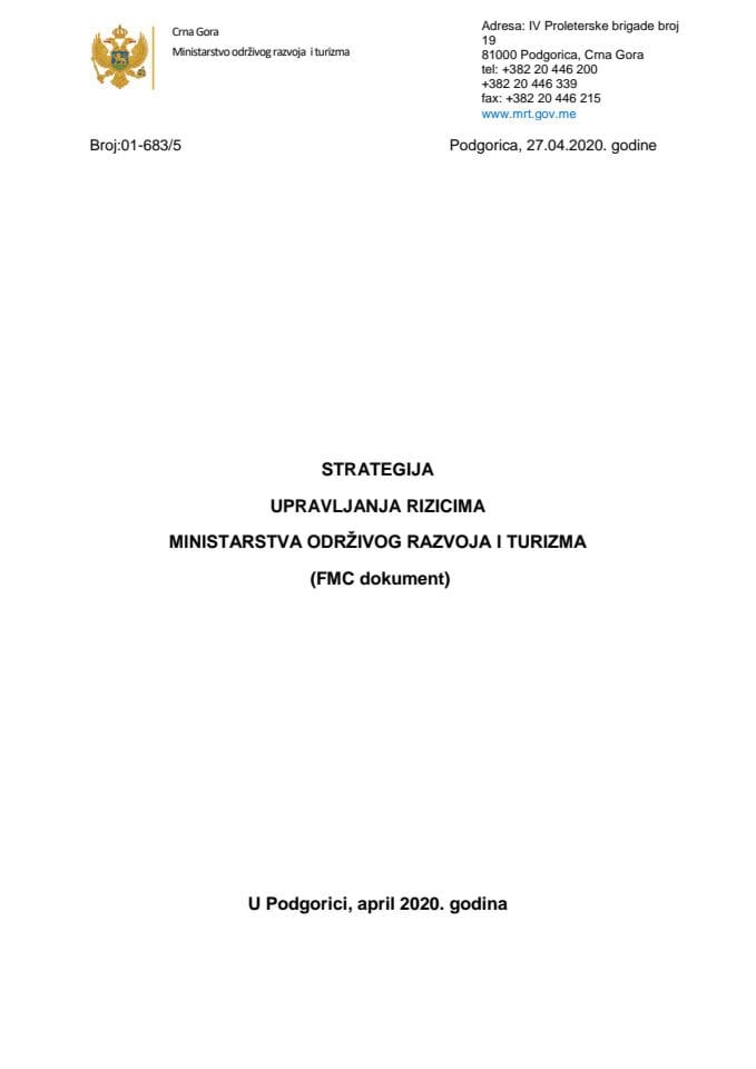 Strategija upravljanja rizicima Ministarstva održivog razvoja i turizma