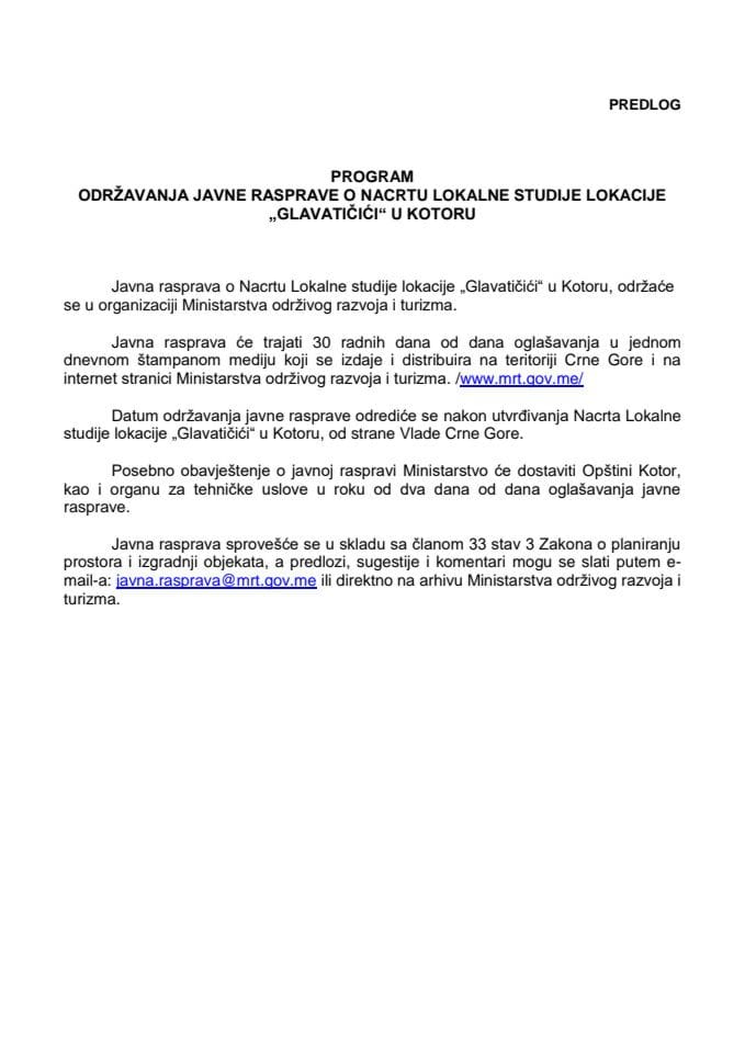 Nacrt lokalne studije lokacije "Glavatičići", opština Kotor s Predlogom programa održavanja javne rasprave