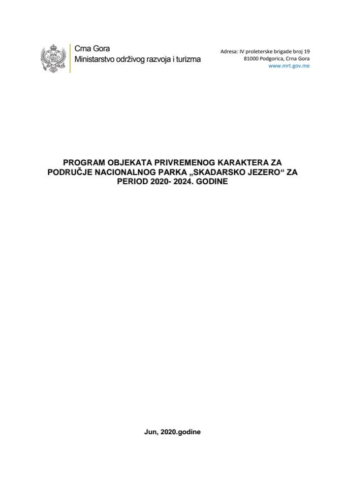 Program objekata privremenog karaktera za područje NP “Skadarsko jezero“ za period 2020-2024 godine