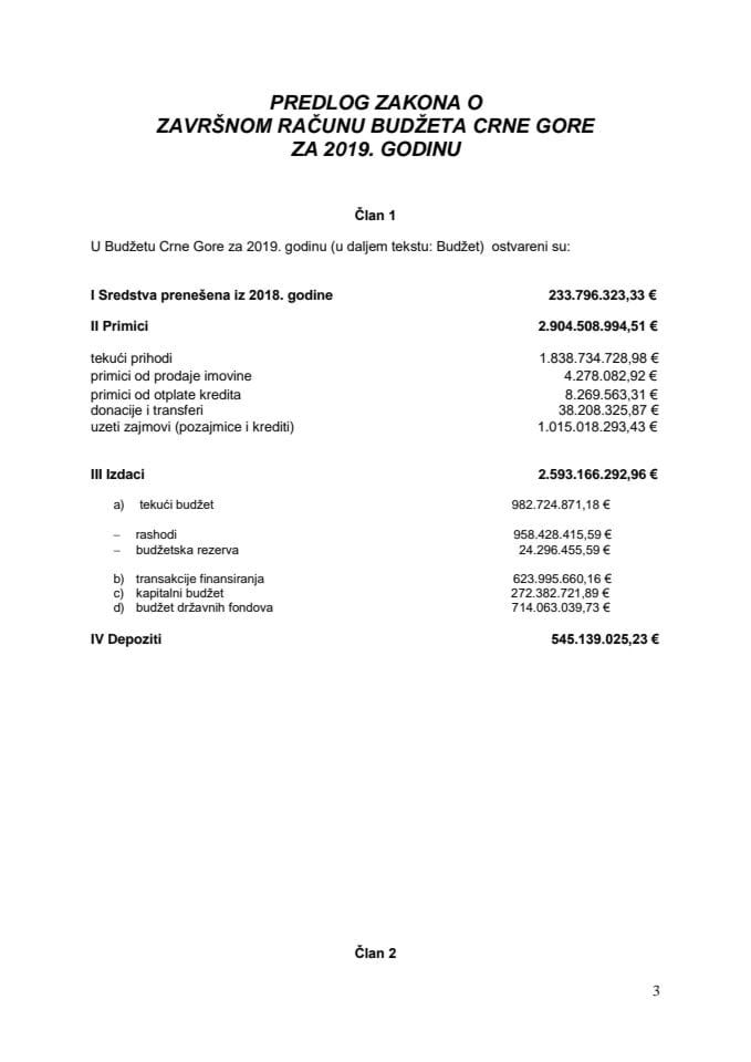 Predlog zakona o završnom računu budžeta Crne Gore za 2019. godinu