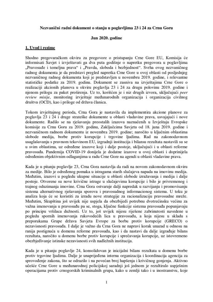 12 ВИ 20 Незванични радни документ о стању у поглављима 23 и 24 за Црну Гору (радни превод)