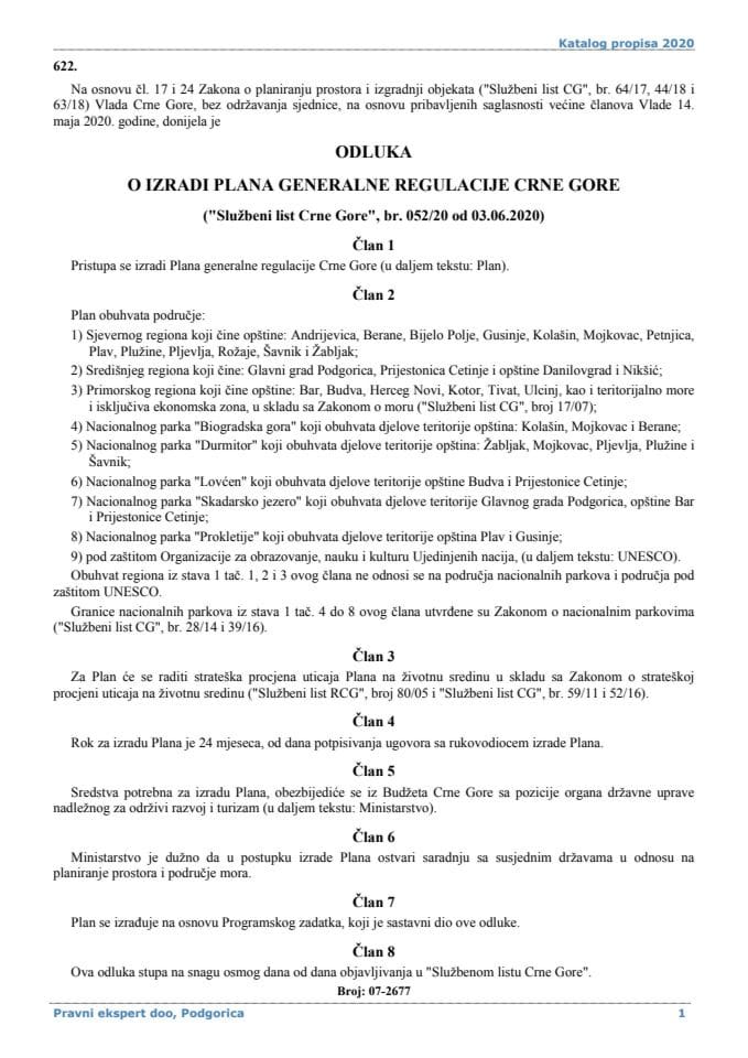 Odluka o izradi Plana generalne regulacije Crne Gore