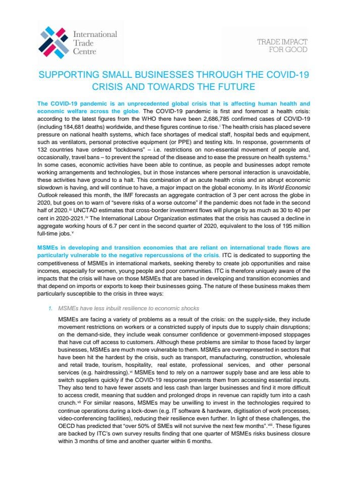 1. Supporting small businesses through the COVID-19 crisis and towards t...