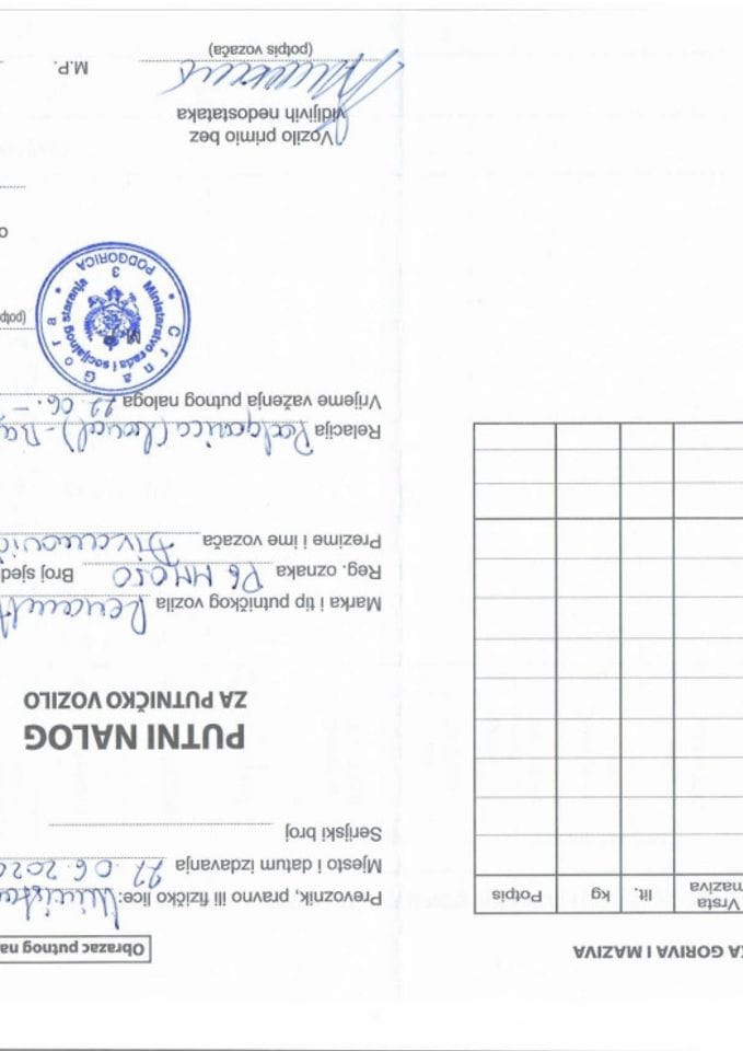 Putni nalozi za upravljanje službenim vozilima