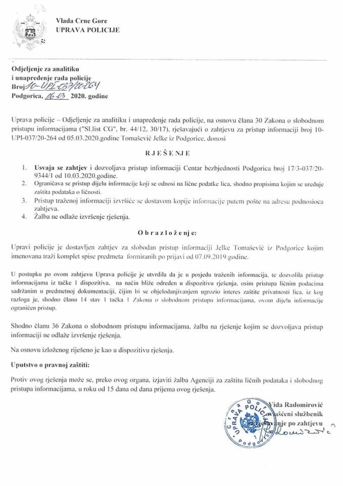 Rješenje Broj 10-UPI-037-20-264