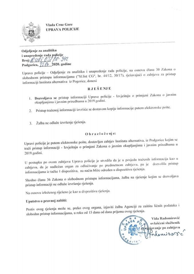 Rješenje Broj 10-UPI-037-20-342