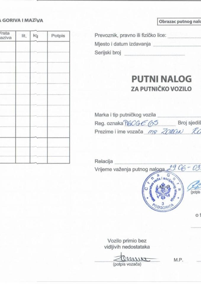 Izvještaj o putnim nalozima 29.06-05.07.2020