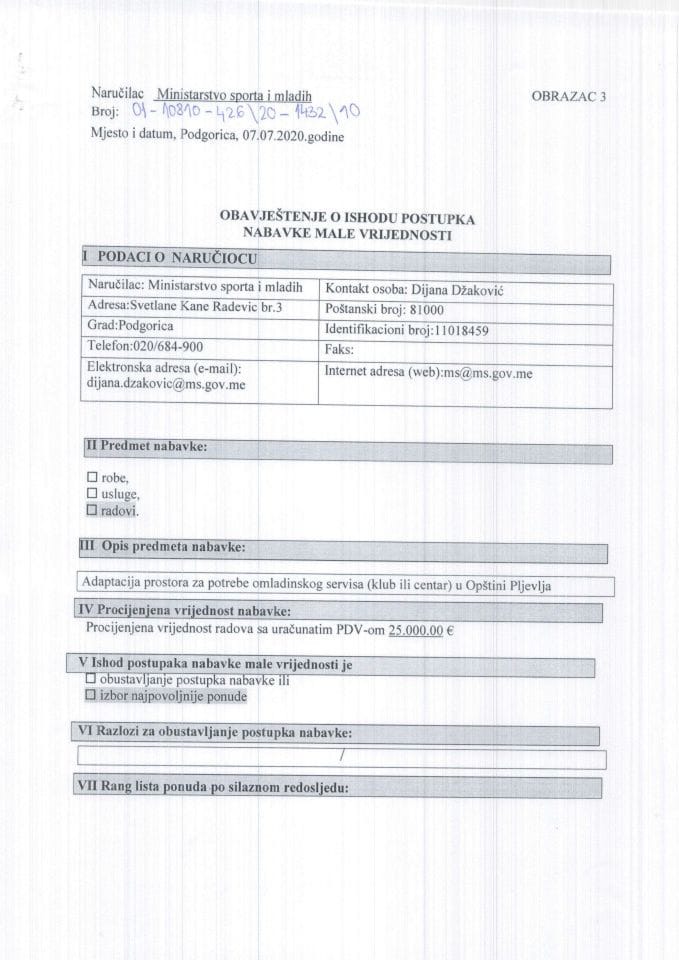 Adaptacija prostora za potrebe omladinskog servisa (klub ili centar) u Opštini Pljevlja