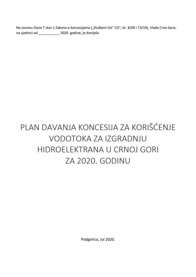 Предлог плана давања концесија за коришћење водотока за изградњу хидроелектрана у Црној Гори за 2020. годину