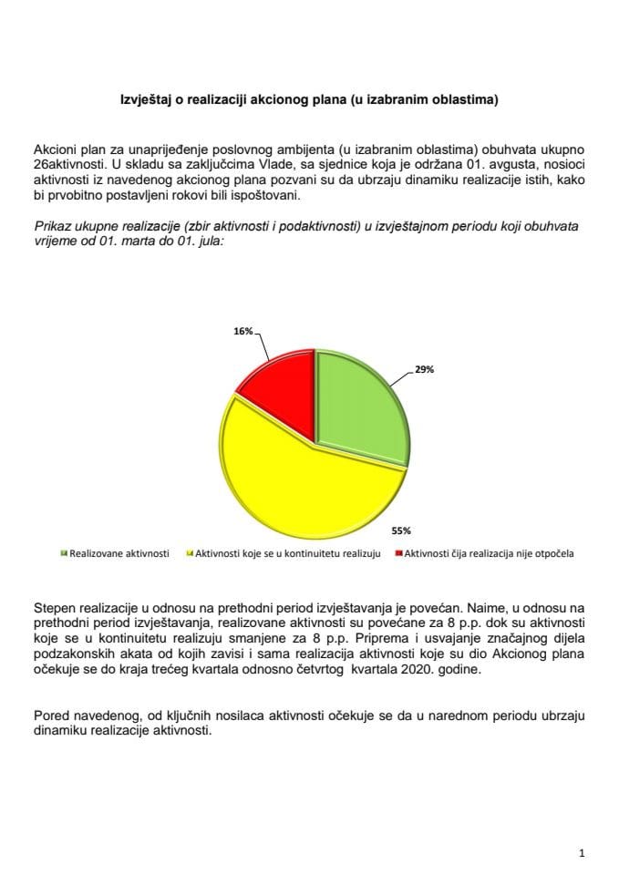 Извјештај о реализацији Акционог плана за унапрјеђење пословног амбијента (у изабраним областима)	