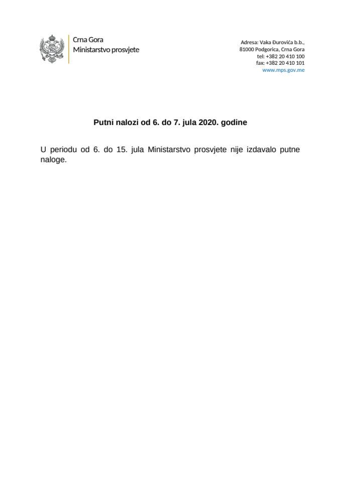 Putni nalozi MPS od 6. do 15. jula