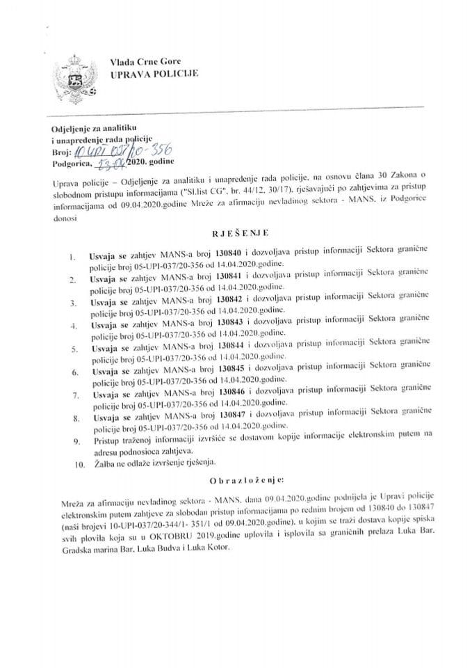 Rješenje Broj 10-UPI-037-20-356 od 23.4.2020.