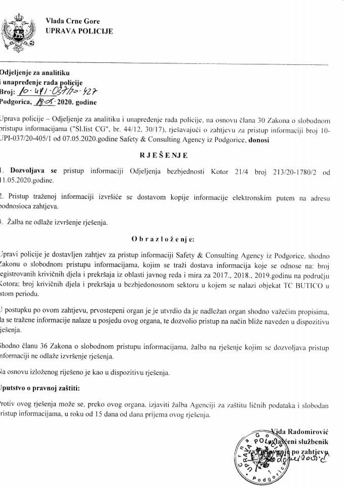 Rješenje broj 10-UPI-038-20-427 od 18.5.2020.