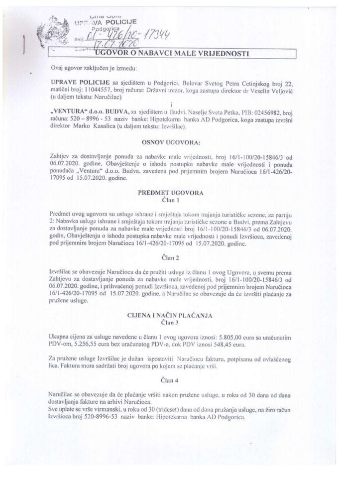 Ugovor o nabavci male vrijednosti, partija 3-Ventura