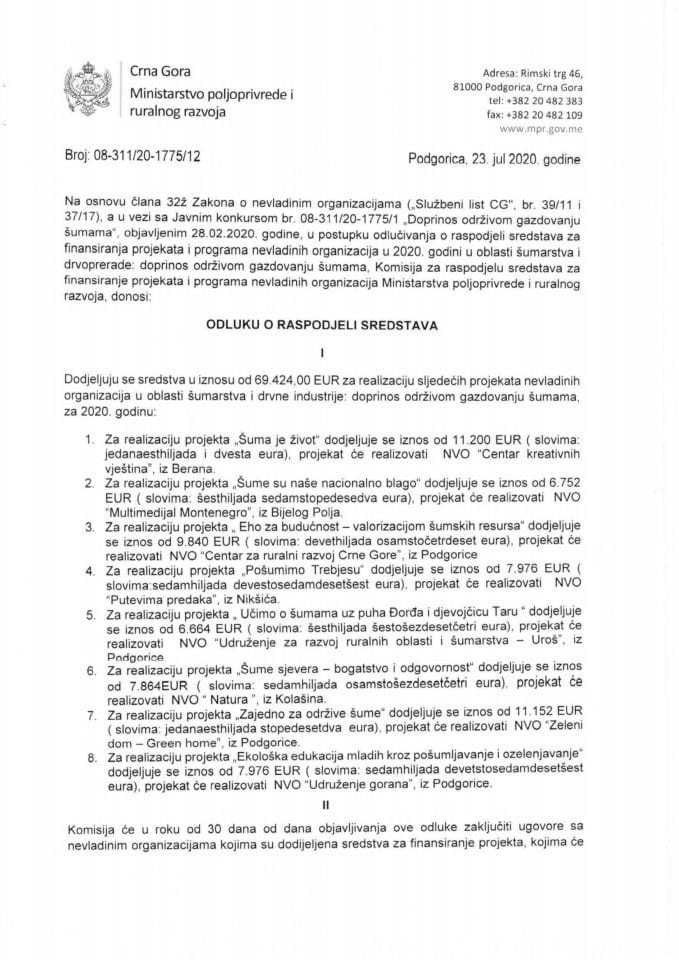 Odluka gazdovanje šumama NVO 2020