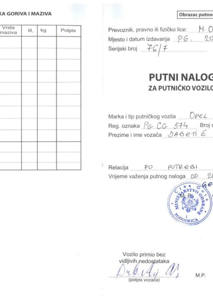 Putni nalozi za period od 20.07. - 26.07.2020