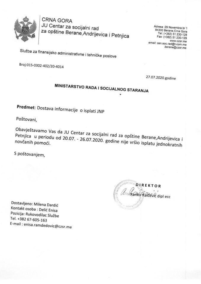 Jednokratne pomoći CSR za period 20.07 - 26.07.2020