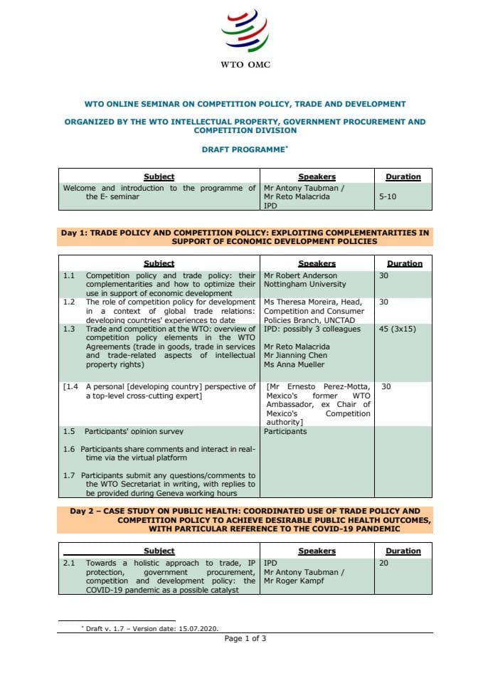 Programme - E-seminar on Competition Policy 