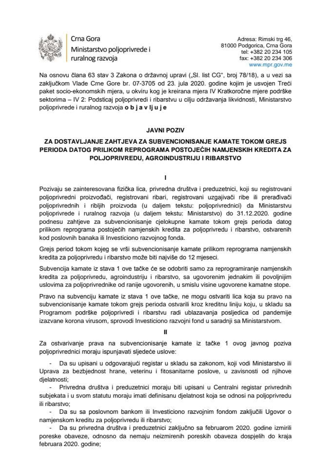 Javni poziv reprogram kredita