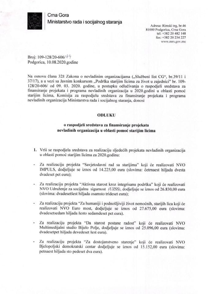 Odluka o raspodjeli sredstava -stara lica