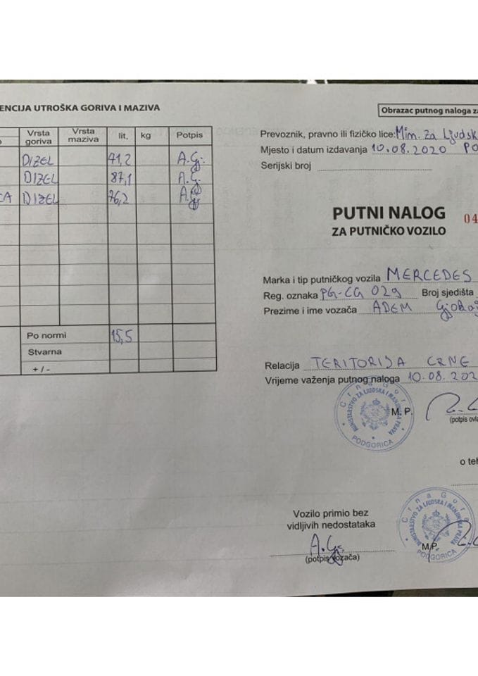 Putni nalozi 10 avgust - 16 avgust 2020 godine