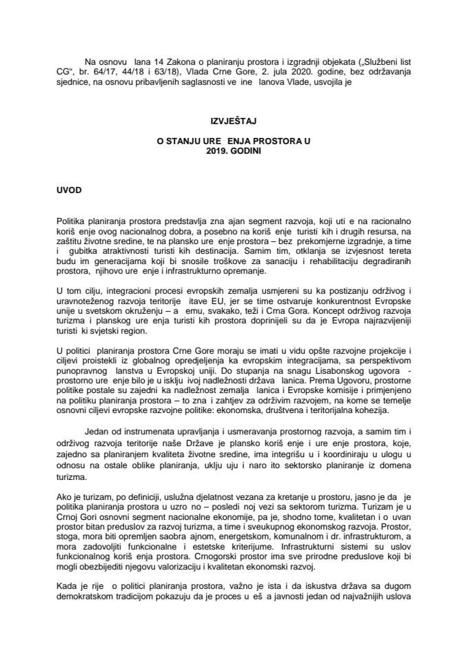 Izvještaj o stanju uređenja prostora u 2019. godini