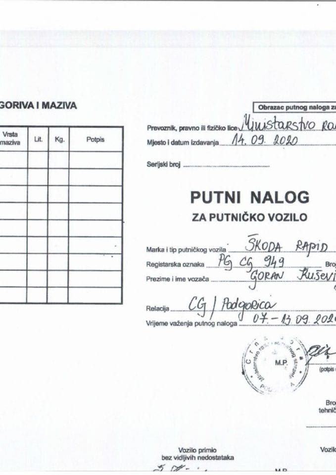 Putni nalozi MRSS 07-13.09.2020