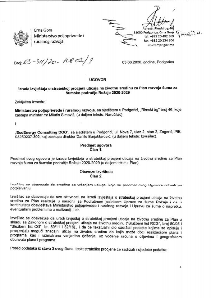 Ugovor o izradi izvjestaja o strateskoj procjeni - Rozaje