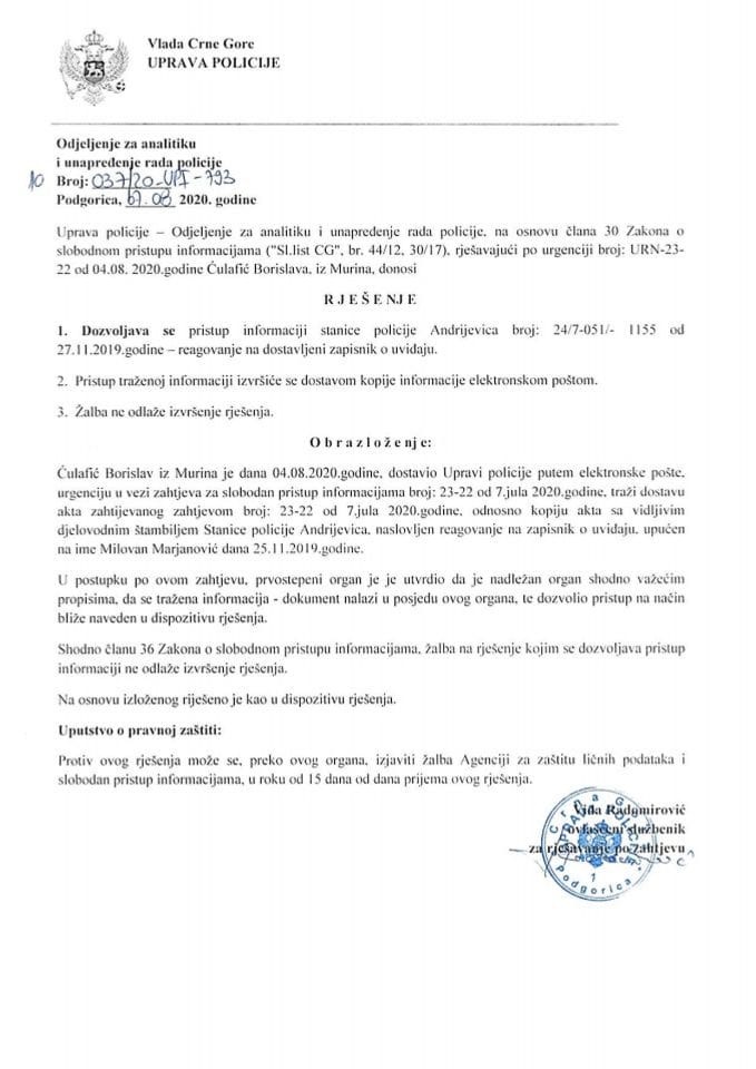 Rjesenje 10--037-20-UPI-793