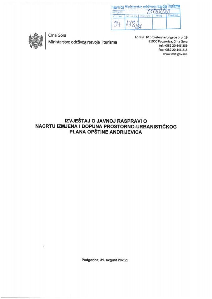 Izvještaj o javnoj raspravi o Nacrtu Izmjena i dopuna Prostorno urbanističkog plana Opštine Andrijevica