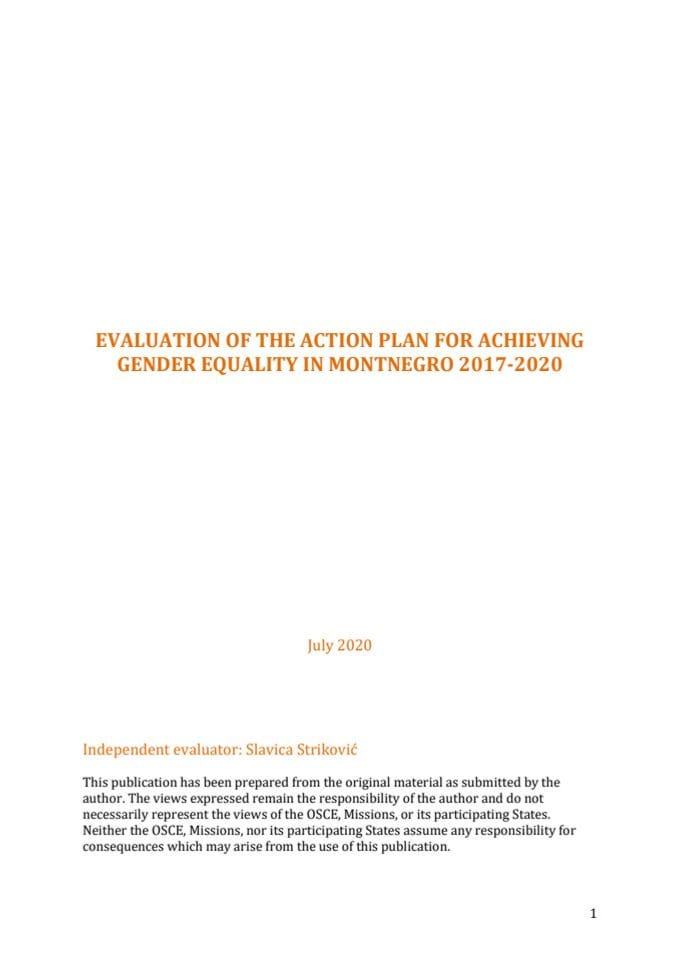 Evaluation of Action Plan For Achieving Gender Equality in Montenegro