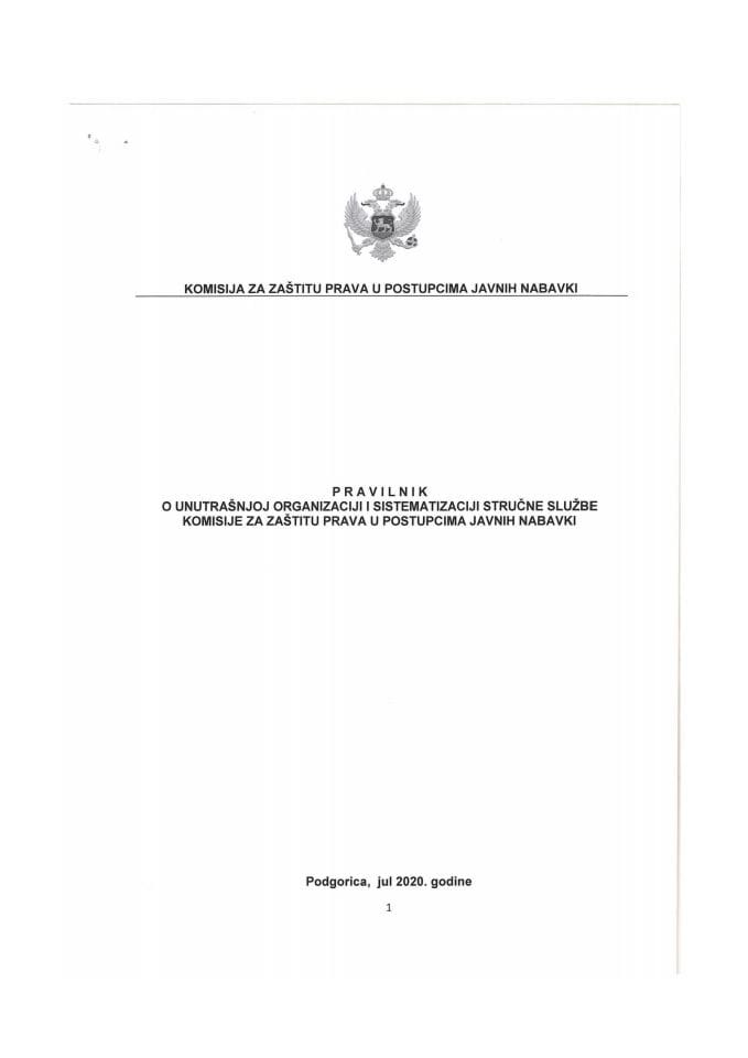 Predlog pravilnika o unutrašnjoj organizaciji i sistematizaciji Stručne službe Komisije za zaštitu prava u postupcima javnih nabavki