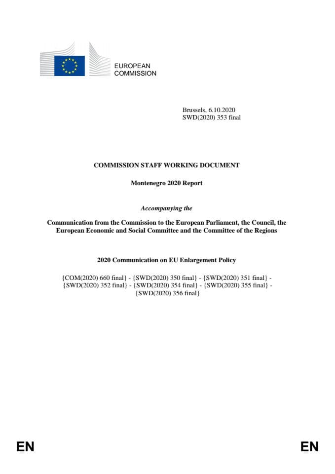 Izvještaj Evropske komisije o Crnoj Gori za 2020. godinu ENG