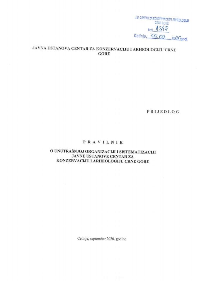 Pravilnik o unutrašnjoj organizaciji i sistematizaciji JU Centar za konzervaciju i arheologiju Crne Gore