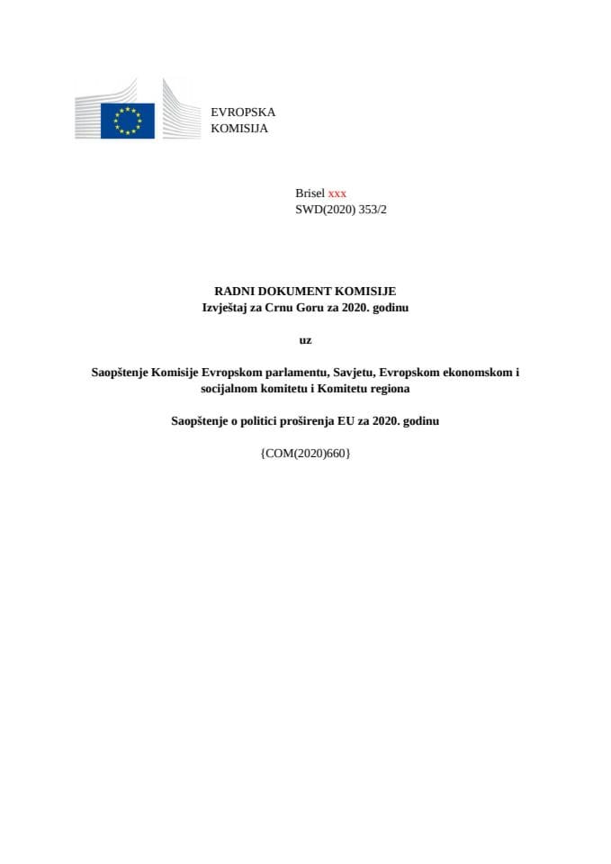 Prevod Izvještaja Evropske komisije o Crnoj Gori za 2020. godinu