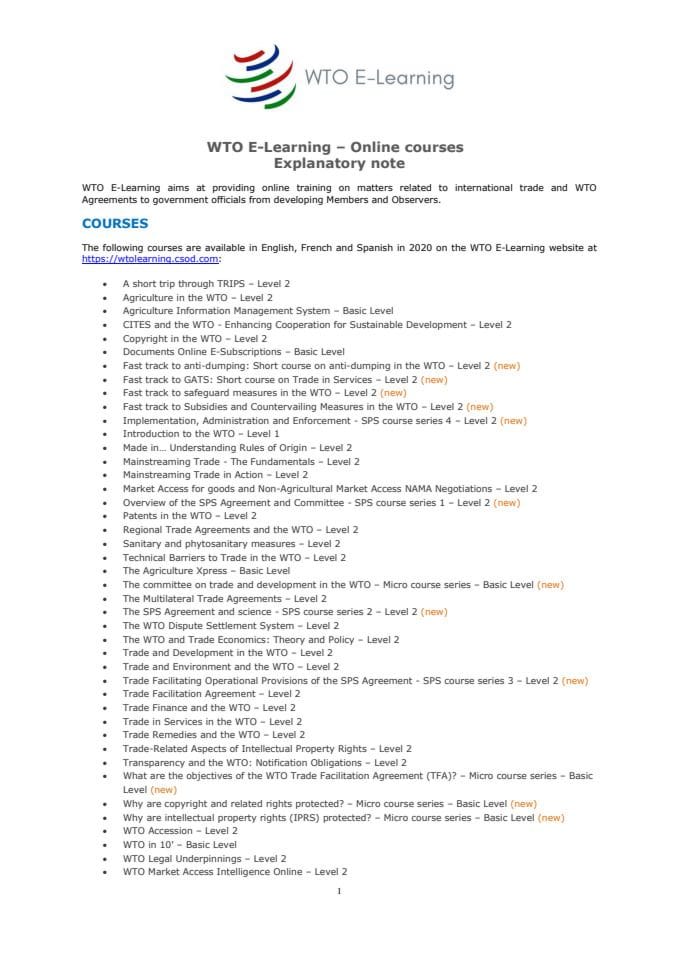 WTO E-Learning - Explanatory Note