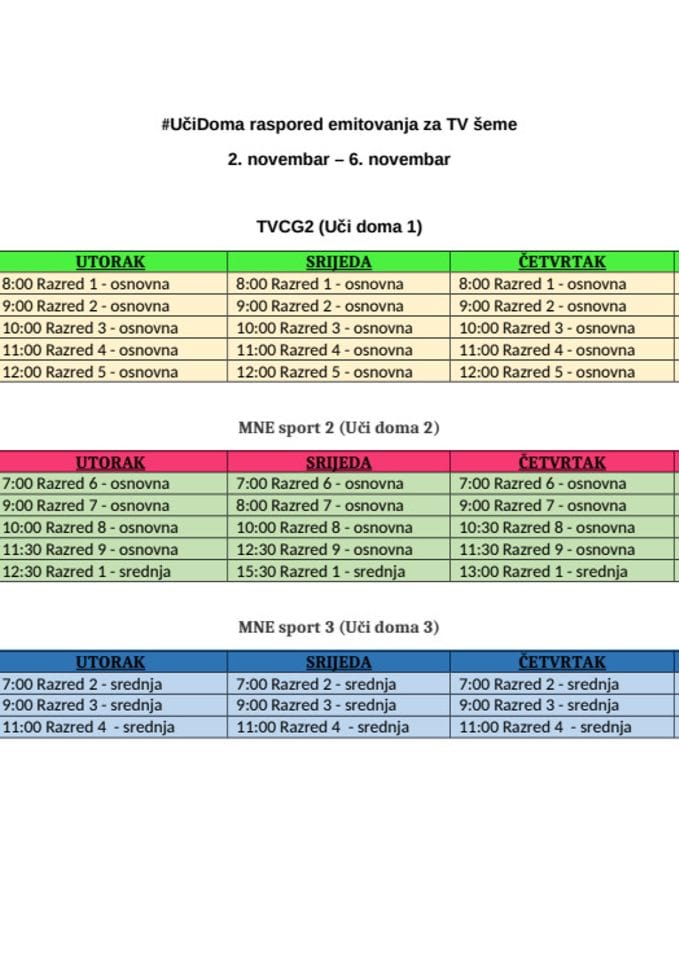 Integralni plan (raspored) emitovanja za šestu sedmicu 2.11. do 6.11.