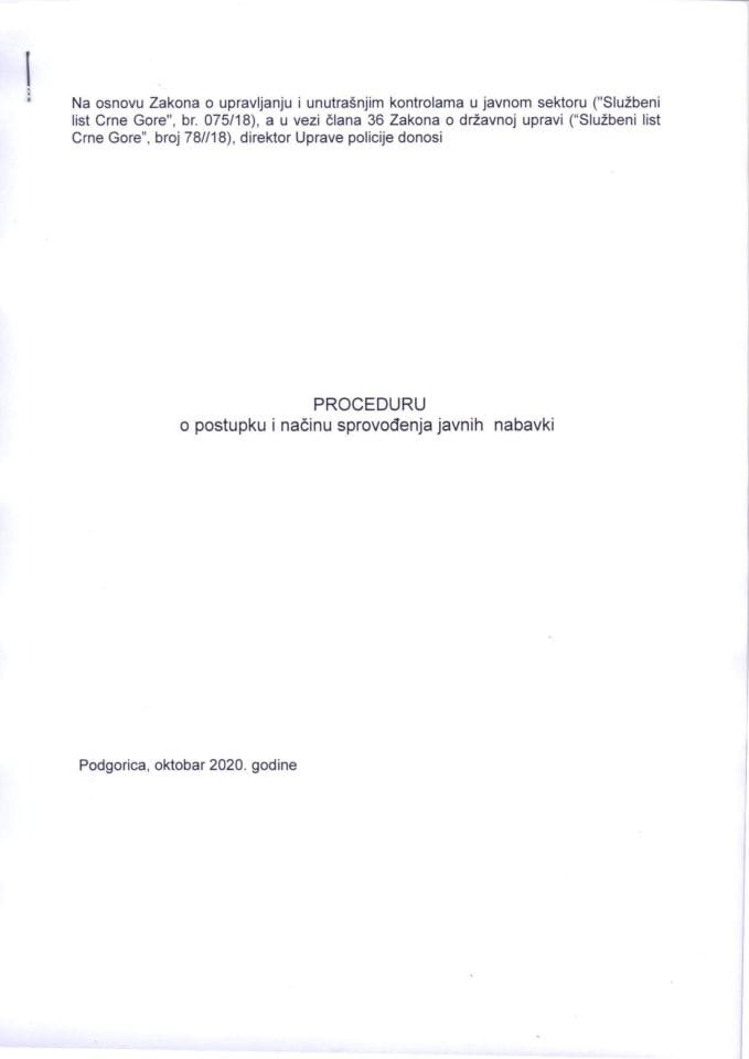 Procedura o postupku i na;inu sprovo]enja javnih nabavki 01 broj 42720-271412 od 30.10.2020.